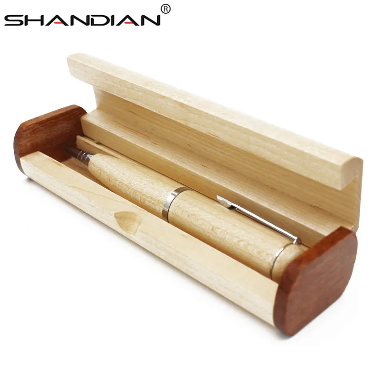 

SHANDIAN wooden Ballpoint pen + gift box usb flash drive customization LOGO pendrive 4GB 8GB 16GB 32GB 64gb memory stick U disk
