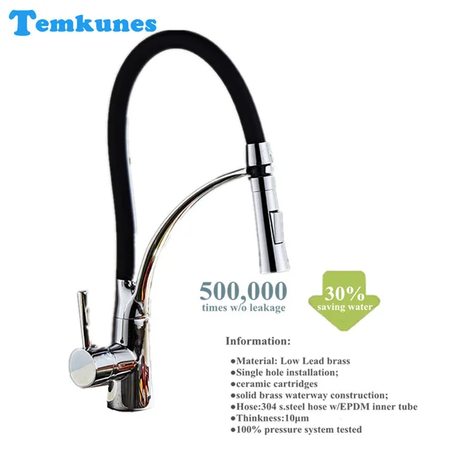

Kitchen Faucet Pull Out Black Chrome Finish Dual Sprayer Nozzle Cold and Hot Water Mixer Bathroom Tap Torneira