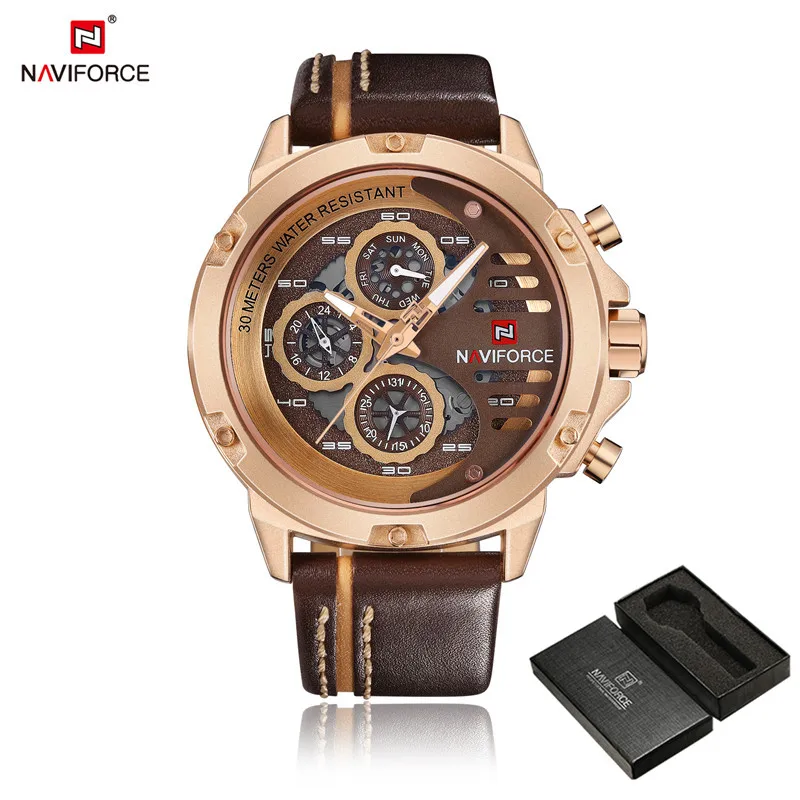 Relogio Masculino NAVIFORCE 9110 мужские часы лучший бренд класса люкс Золотые спортивные водонепроницаемые военные кварцевые кожаные часы на запястье мужские часы