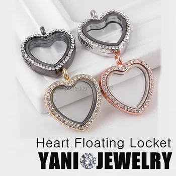 

10pcs/lot Free shipping Mix color Crystal Heart Locket, Floating Locket Charms with Glass Locket Pendant