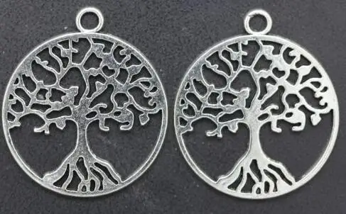 10Pcs Antique Silver Round Open Life Trees Pentagram Charms Jewelry Findings