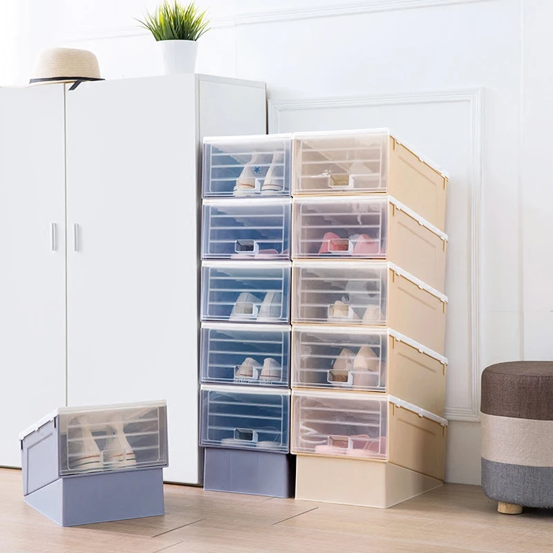 

Inclined transparent shoebox plastic combination flip-over receptive shoebox for shoe cabinet