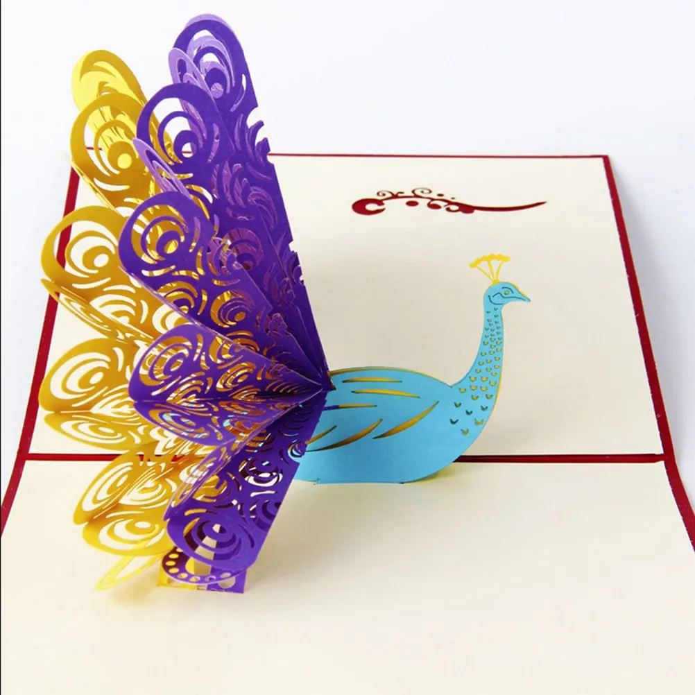 Vintage 3D Pop up Cards paper laser cut Custom Greeting Cards Peacock happy Birthday Postcards for lover Thank you cards