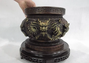 

Royal Palace Pure Red Bronze Copper Six Dragon Bowl Basin Censer incense burner