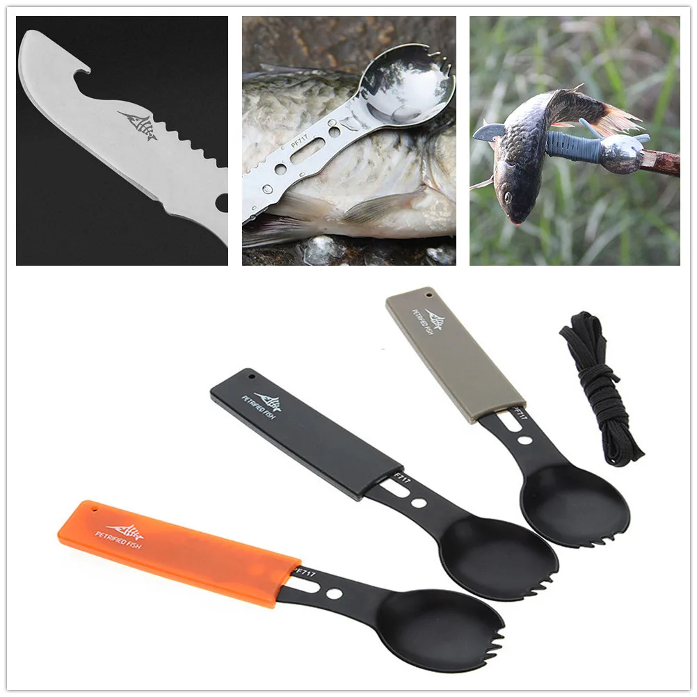 

1PC Cutlery Stainless Steel Spoon Fork Knife Bottle Opener Travel Camping Hiking Utensils Camping Multifunction Tablewares