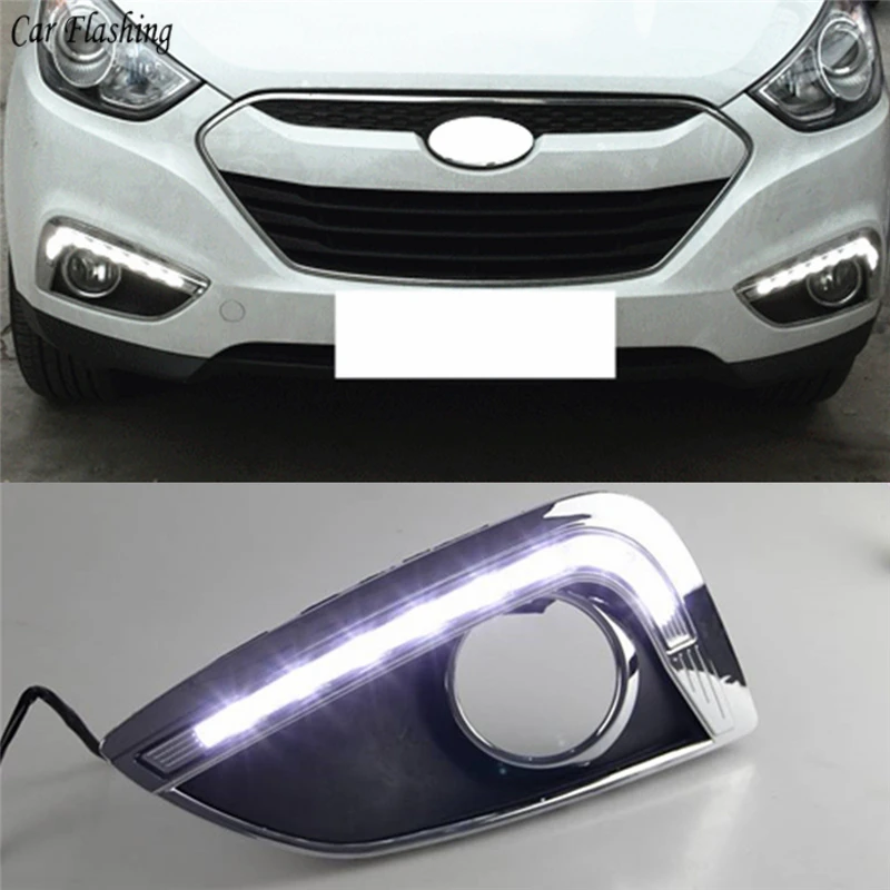 

Car Flashing Car light 12V LED DRL Daytime Running Lights with Waterproof fog lamp hole For Hyundai IX35 2010 2011 2012 2013