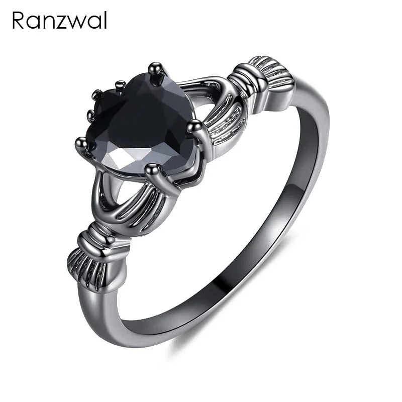 

Ranzwal Black Heart Cubic Zircon Claddagh Ring Black Gold Filled Ring Wedding Jewelry US SIZE 6~9