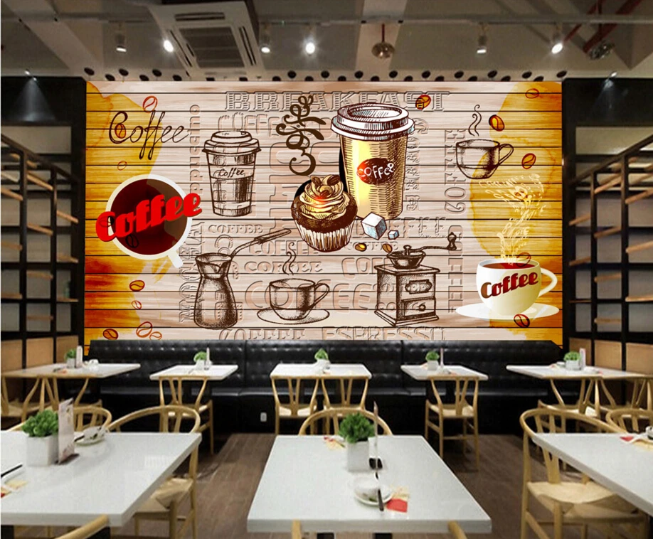 Personalizzato retrò carta da parati, caffè, 3D retro murales per la