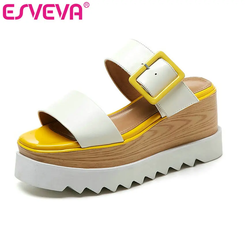 

ESVEVA 2019 Ladies Sandals High Heel Mixed Color PU+Leather Ladies Elegant Summer Slip On Slingback Women Shoe Summer Size 34-39