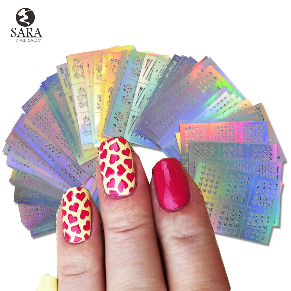 

63pcs/set Fashion Nail Vinyls Hollow Irregular Grid Stencil Reusable Manicure Stickers Stamping Template Nail Art Tools SANJ215