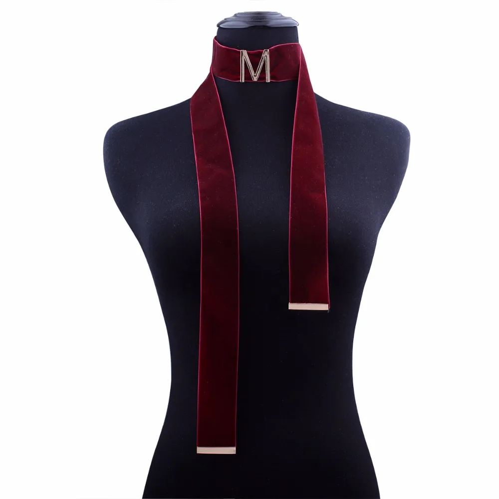 CDN087 New Statement Wine Red Necklace For Women Fashion Velvet Long Flannel With Initial &quotM&quot Choker Jewelry Female | Украшения и