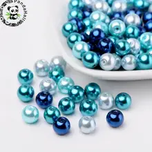 100pc Carribean Blue Mix Pearlized Glass Pearl Beads Mixed Color For DIY Jewelry Finding Making Necklaces Bracelets Supplies,8mm 1box mixed style round glass pearl beads mixed color crafts jewelry diy maker supplies hot sale