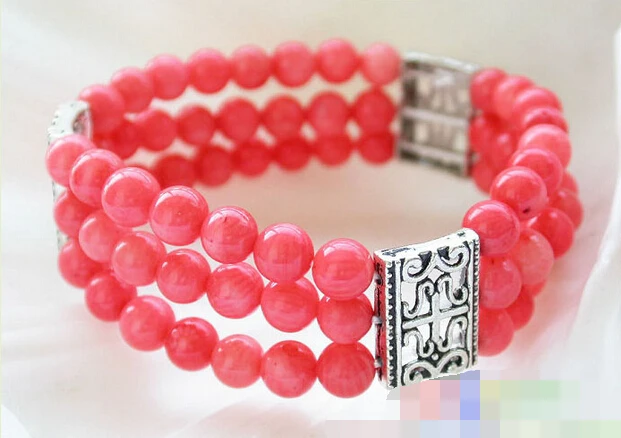 

08655 Elasticity round pink coral bead Bracelet