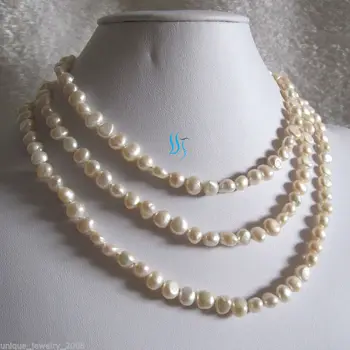 

51" 8-9mm White Baroque Freshwater Pearl Necklace Pearl Jewelry