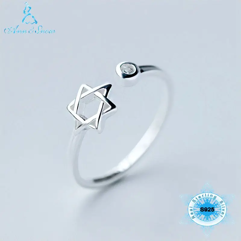 

925 Ring NEW 925 Sterling Silver Star Of David Double Triangle Indian Jewelry Tantrism Zirconic Stone Adjustable Women Rings