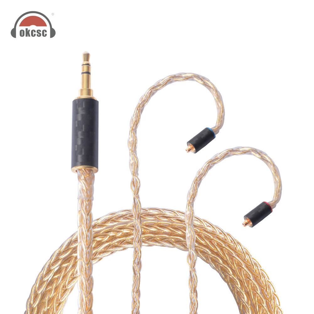 

OKCSC Helios-Au 56 Cores Earphone Upgrade Cables MMCX Jack Pure Silver Real Gold Plated 3.5mm Plug for SE535/WESTONE W80 Yinman