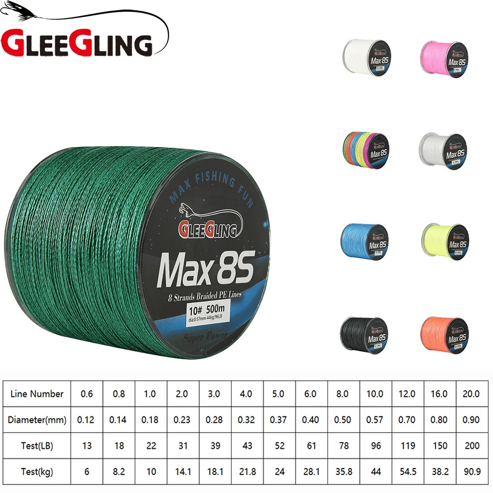 

GLEEGLING 500M Braid 8 Strands Multifilament PE Wire 8 Strands Braided Fishing Line 13LB-200LB Saltwater PE Japan Material