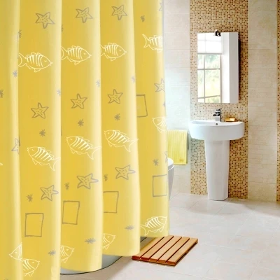 Желтый милый мультфильм Рыба Морская звезда водонепроницаемый плесени занавеска для душа Туалет перегородка занавеска с крючками для ванной комнаты