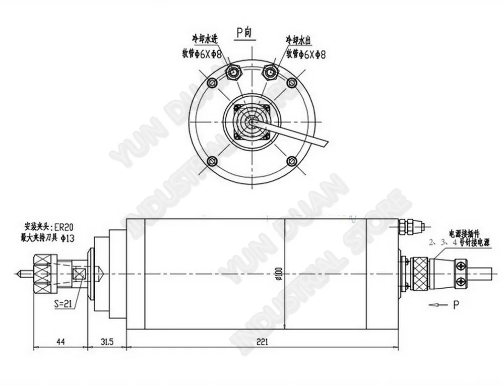 Changsheng 3KW 100 мм ER20 24000 об/мин 220 В 380 В AC 400 Гц 3PH шпиндель с водяным охлаждением для ЧПУ фрезерный станок резьба по дереву