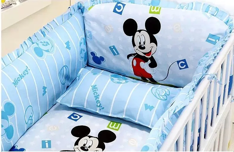 Discount! 5pcs Mickey Mouse baby bedding set cotton curtain crib bumper