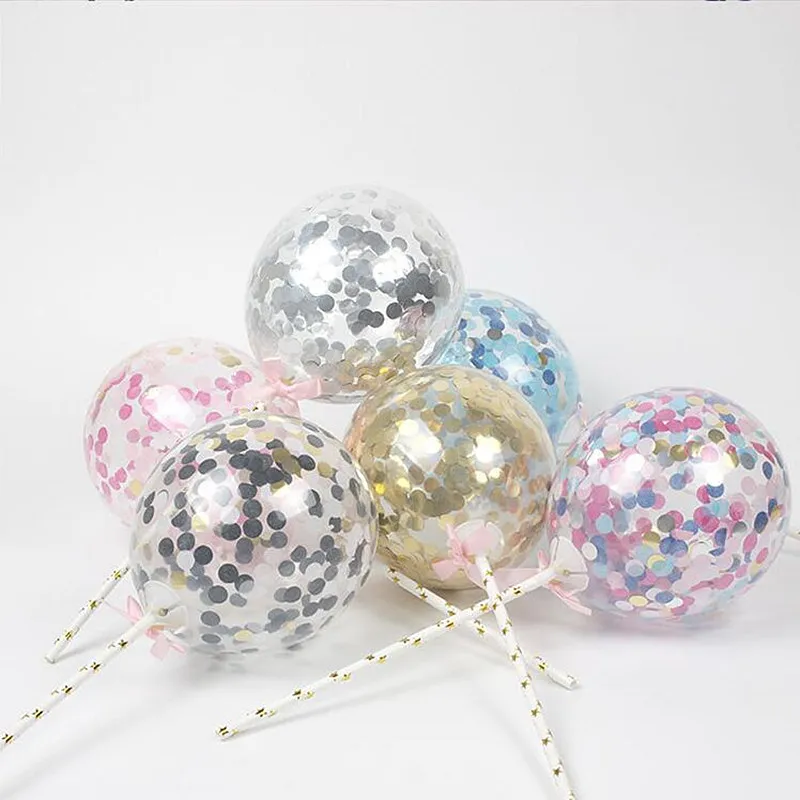 

1 Set 5inch Confetti Balloon Cake Topper Decoration with Paper Straw Bow Baby Shower Favors Wedding Birthday Party Supplies