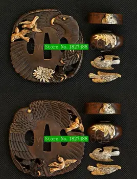 

Japanese Samurai Sword Katana Tsuba Eagle Designed Hand Guard Sword Fitting Brass W/TSUBA+FUCHI+KASHIRA+MENUKI