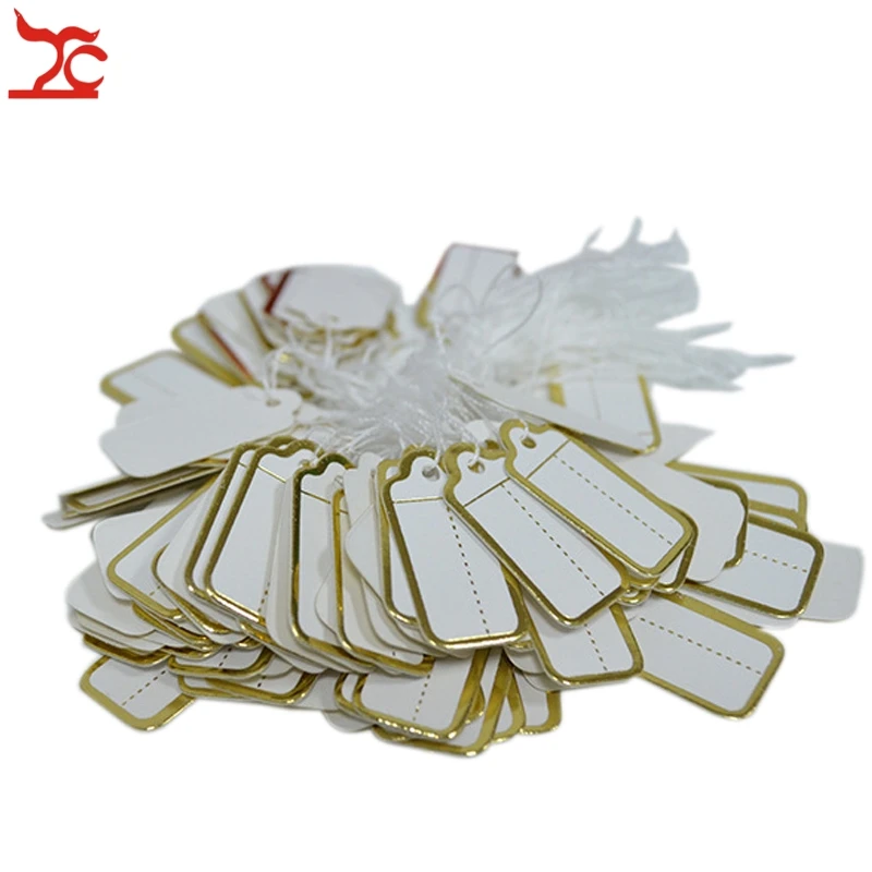 

Jewelry Display 500pcs Tie-On Price Tags For Jewelry Golden Paper Label with Strings Hang Tag