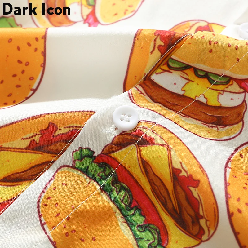 Уличные мужские рубашки с принтом темных икон гамбургеров, Осенние Гавайские рубашки для отдыха, рубашки в стиле хип-хоп, уличная одежда