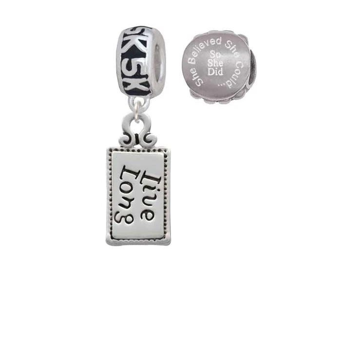 Silvertone Live Long 5K Run She Believed She Could Charm Beads (Set of 2)