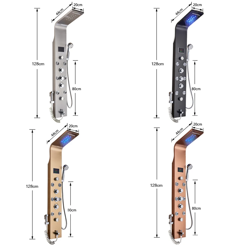 Матовая никелевая душевая панель, настенный светодиодный светильник, дождь, водопад, Душевая насадка для ванны, душевой набор с биде, распылитель, массажные струи
