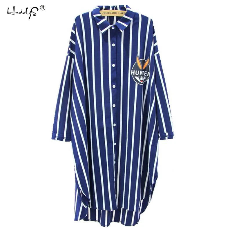 Новинка, полосатая ночная рубашка с мультяшным принтом, Женская Осенняя Пижама, ночная рубашка большого размера, летняя домашняя одежда
