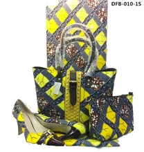 Latest african fashionable cotton wax fabric matching handbag matching high heel dashiki style for woman DFB-010-1S
