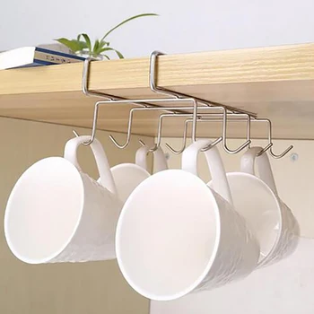 

Stainless Steel Hanger Hooks Cupboard Coffee Cup Holder Drainer Hanger Closet Under Shelf 8 Hook for Storage Cup Glass and Mug