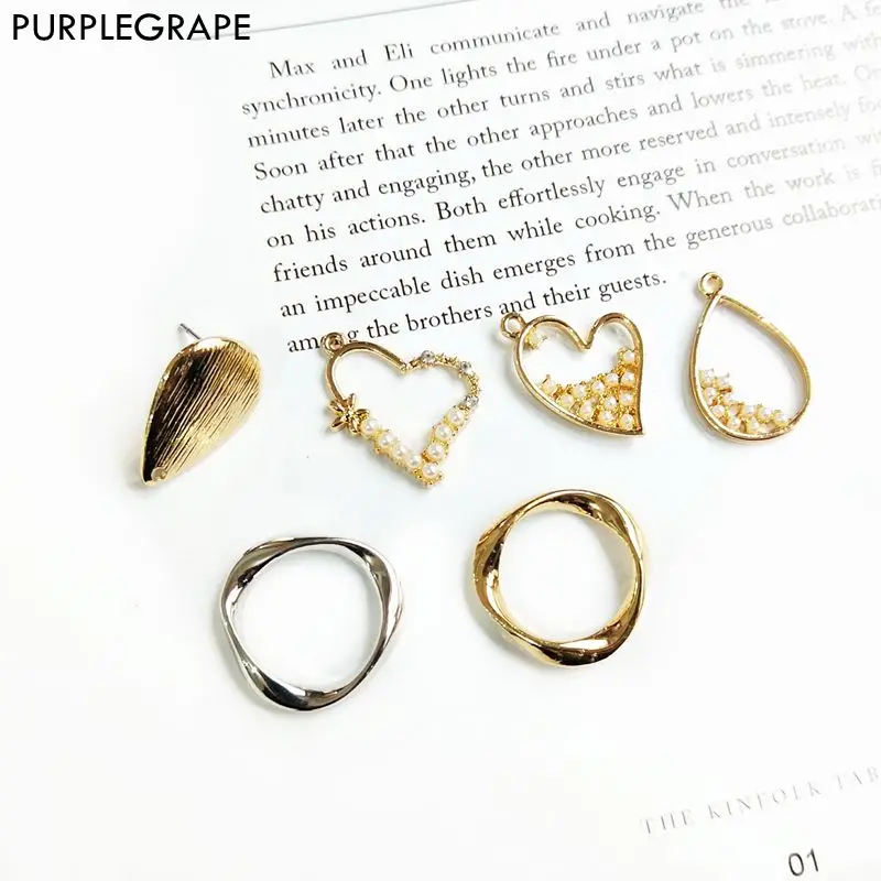 

6pcs Alloy Pendant DIY Earrings Jewelry Accessories Material Handmade Geometric Imitation Pearl Irregular Peach Heart Ear Pin