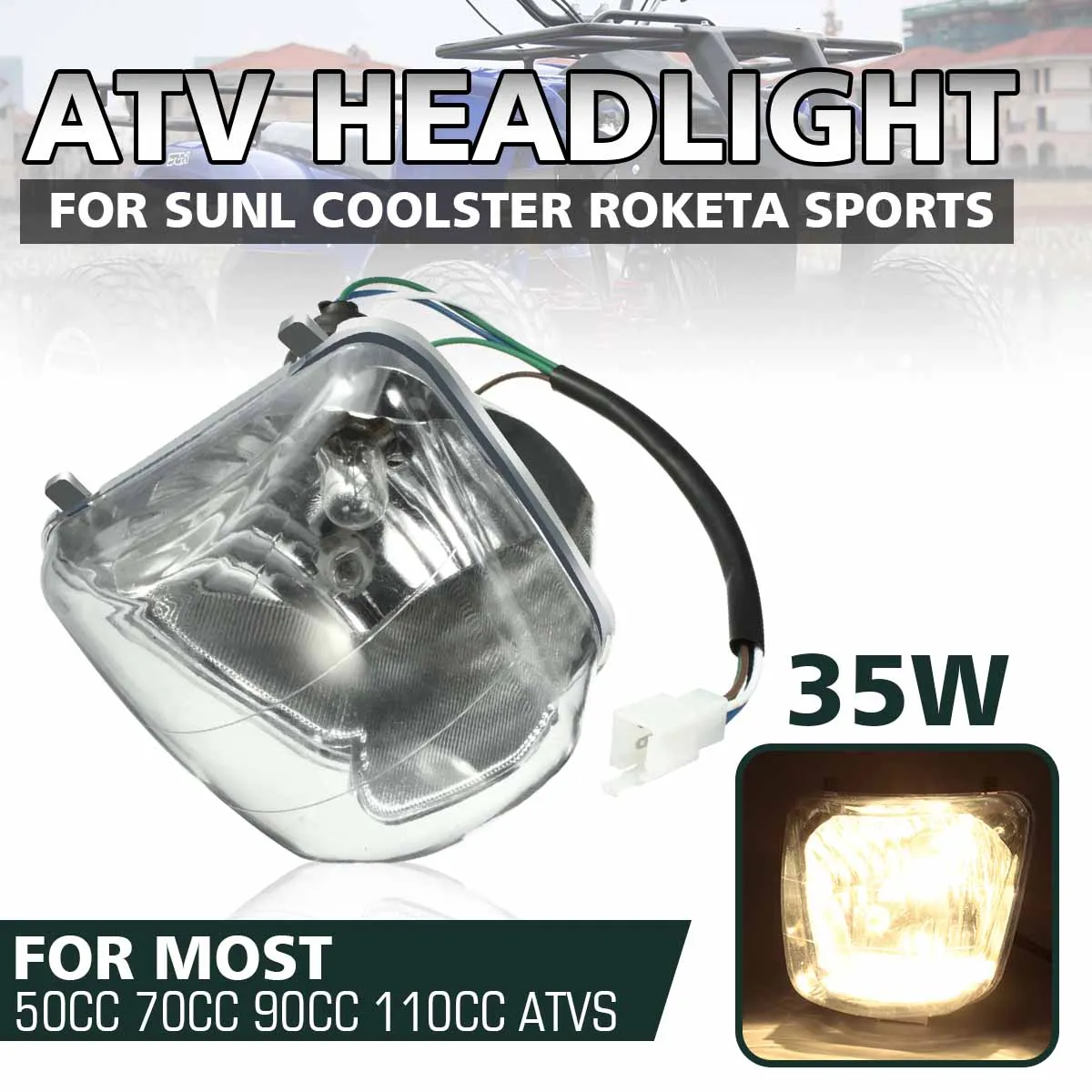 12V 35W 4 Pin с разъемом «папа» передняя фара в сборе для 50Cc 70Cc 90Cc 110Cc ATV/QUAD Sunl Coolster