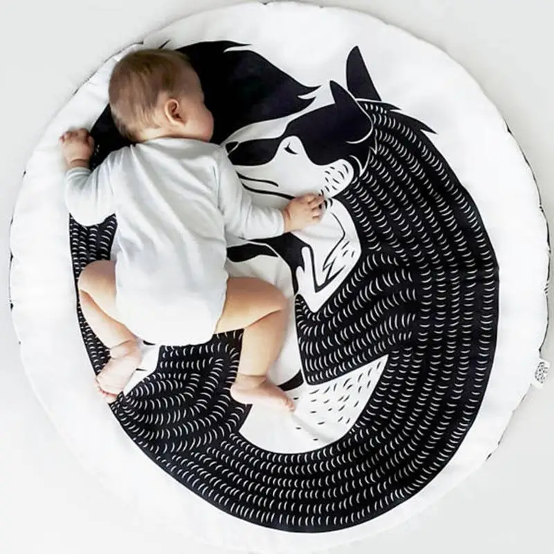 Winter Baby Round Floor Carpet Soft Game Pad Cartoon Printed Kids Toys Play Mat Baby Kids Crawling Blanket Gym Play Mat