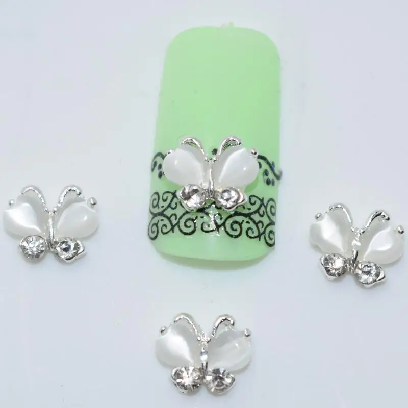 10psc New White Butterfly 3D Nail Art Decorations,Alloy Nail Charms