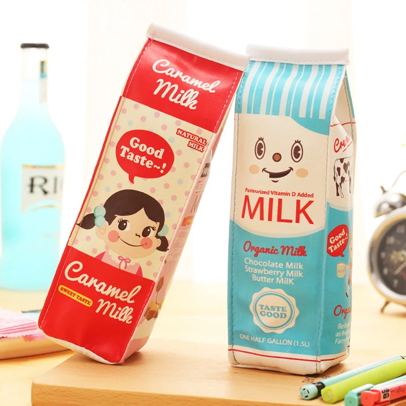 

Creative Simulation milk bottle Pencil PU material with zipper leather pencil case bags student stationery admission package