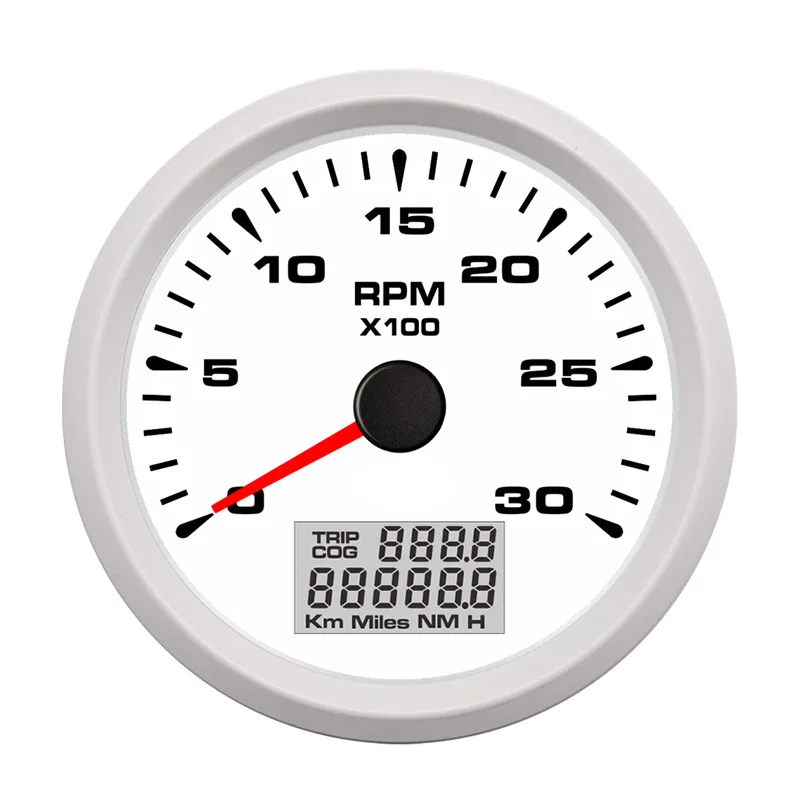 

85mm White Marine Tachometer Gauge Boat RPM Tacho meter Diesel Engine Gauge 3000RPM Red Backlight with Hour meter 12V 24V