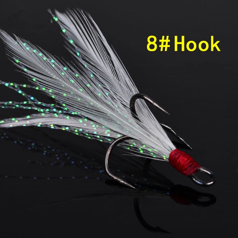 Lot 20pcs Fishing Hooks Treble With Feather For Minnow Fishing Lures Crankbaits