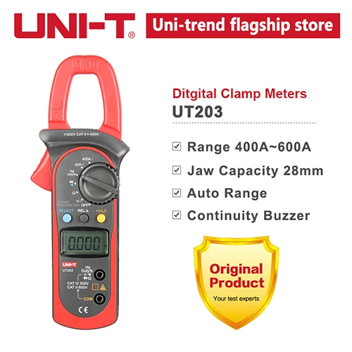 UNI-T UNI T цифровой клещи постоянного тока переменного тока UT203 UT204 UT200 серии 400A-600A мощность клещи мультиметр тестер амперметр - Color: UT203