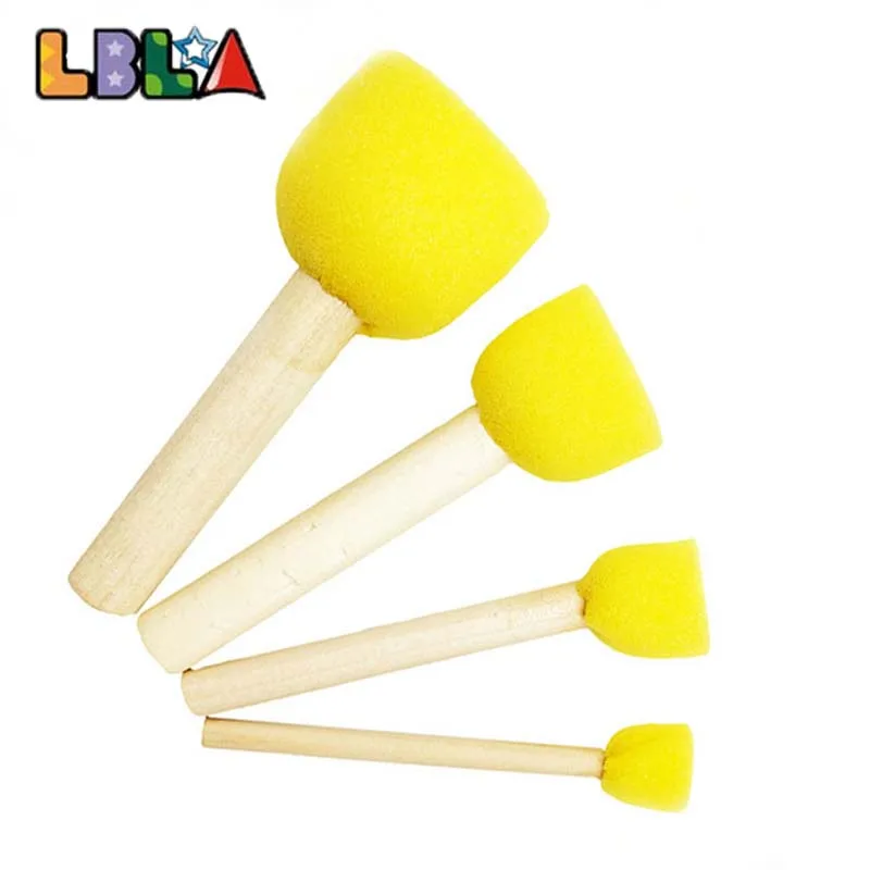 Yellow Sponge 20Pcs DIY Drawing Rotate Paint Flower Sponge Brushes Wood