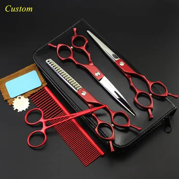 

Custom 5 kit japan steel 6.5 inch red Pet dog grooming hair scissors cutting shears pet thinning barber hairdressing scissors