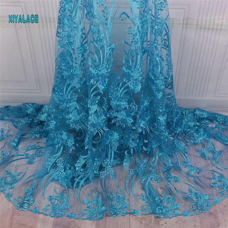 African lace fabric Beads Lace Fabric Embroidered Nigerian Net Laces Fabric Bridal High Quality French Tulle YA2258B-1