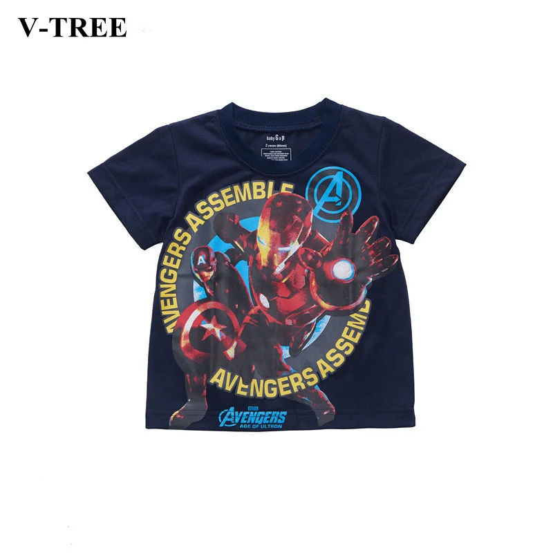 

V-TREE Summer Cotton Short Sleeve T-shirt For Boys Iron Man T Shirt Kids Tops Clothing For 2-7 Years Children