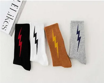 

4 Color Lightning Paterned Short Sock Women Vintage Skateboard Cotton Socks Female Art Funny Harajuku Low Socks Hipster 1pairs