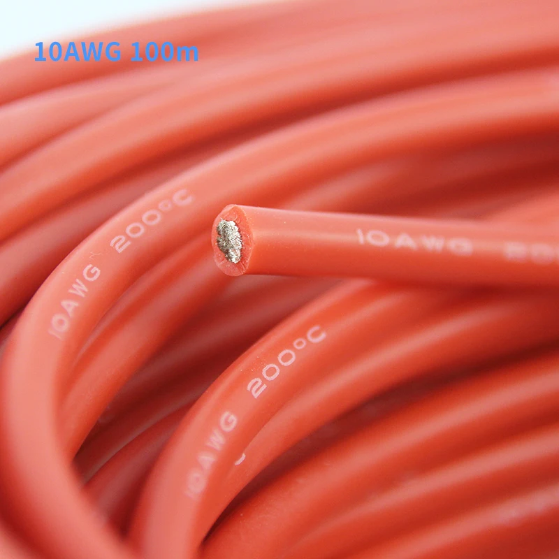100m 10awg Silica Gel Wire Silicone Cable Heatproof 200 degree Silicone Wire For RC Model Battery Motor(1050/0.08, OD: 5.5)