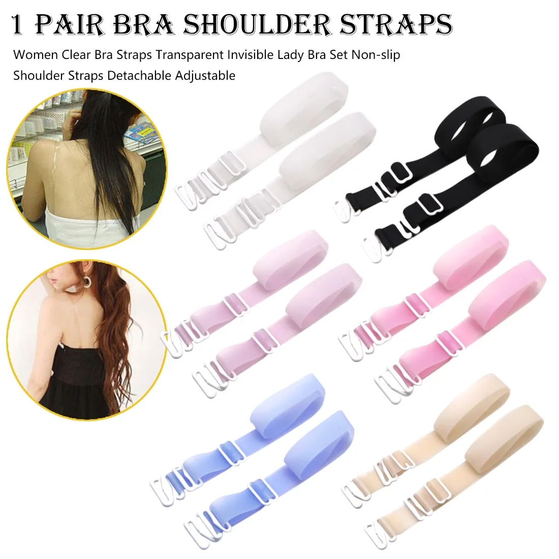 

Women Invisible Straps Lady Bra Set Non-slip Shoulder Straps Adjustable Transparent Underwear Belts Multicolor