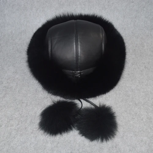Роскошная зимняя шапка из натурального меха лисы, женская уличная качественная шапка из натурального меха лисы, шапки-бомберы для девушек, настоящая шапка из меха лисы - Цвет: black