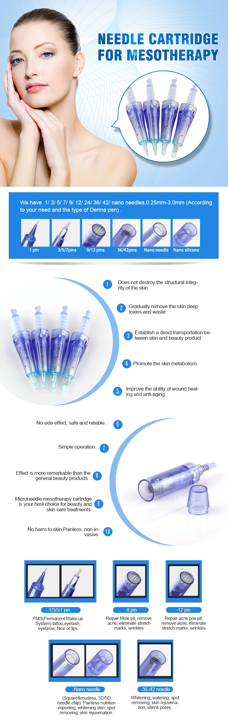 10pcslot Dr Pen A6 1 3 5 7 9 12 36 42 pins Nano Needle Cartridge For MYM Derma Pen Auto Microneedling Electric Derma Pen3